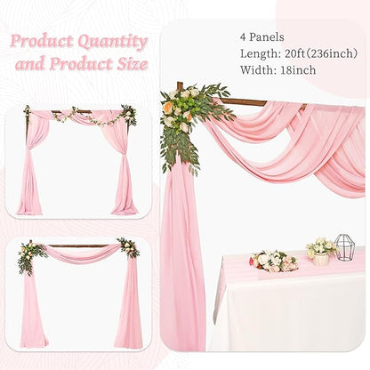 6 Panels Pink Wedding Arch Drapery 28" x 20Ft Wedding Arch Draping Fabric Chiffon Fabric Drape Sheer Backdrop Curtain for Weddings Party Swag Ceremony Birthday Arbor Drapery Reception Ceiling Décor