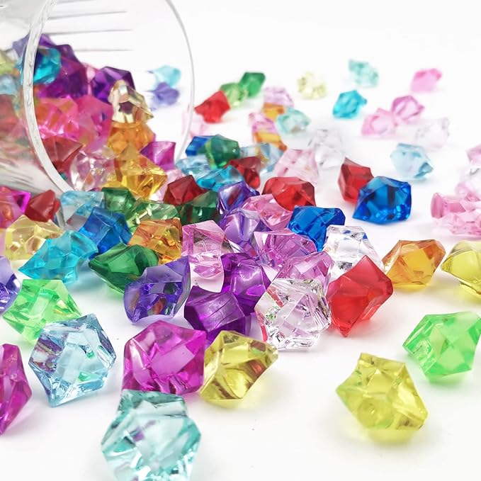 Fake Crushed Ice Cubes, Vase Fillers, 150 pcs 16 * 22 mm Artificial Acrylic Crystal Rocks Diamonds for Vase Fillers,Table Scatter, Party Favor, Food Display, DIY Crafts (0.86 * 0.62inch,Multi)