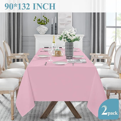 VidaFete 2 Pack 90 * 132inch Rectangle Table Cloth Polyester, Stain Wrinkle Resistant Polyester Dining Table Cover for Kitchen Dinning Party Wedding Rectangular Table Buffet Decoration(Pink)