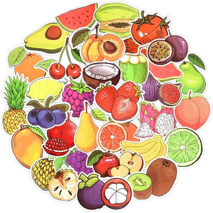 QTL Fruit Stickers for Kids Vegetable Stickers for Water Bottles Laptop Scrapbooking Waterproof Vinyl Pack 50Pcs