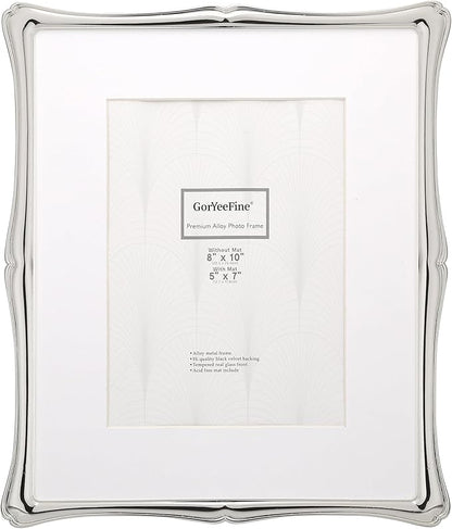 8 x 10'' Premium Alloy Silver Photo Frame with 5x7'' Mat - Luxury Hi End Display Picture Frames 5x7'' with Black Velevt Back