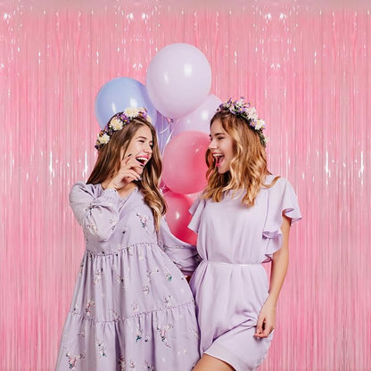 GOER 6.4 ft x 8.2 ft Metallic Tinsel Foil Fringe Curtains Party Photo Backdrop Party Streamers for Birthday,Graduation,New Year Eve Decorations Wedding Decor(2 Packs,Candy Pink)