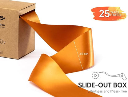 Satin Ribbon 2.5 Inch Double-Faced Ginger Polyester Ribbons 25 Yards for Crafts Flower Bouquet Gift Wrapping Wedding Invitation
