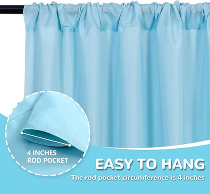 MEETSKY 10x 8 Baby Blue Backdrop Curtain for Baby Shower Parties Rod Pocket Light Blue Curtains Backdrop Drapes Fabric Decoration for Birthday Party Photography 5ft x 10ft,2 Panels