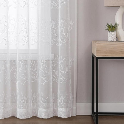 VISIONTEX Sheer Curtains 84 inch Length 2 Panels Set, Decorative White Coral Embroidery, Rod Pocket Embroidered Window Drapes for Living Room and Bedroom, 54" x 84"