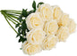 Artificial Rose 10pcs Open Flower Bouquet Faux Rose Stems for Wedding Arrangement, Bridal Bouquet, Centerpiece, Fake Faux Silk Flowers (Ivory)