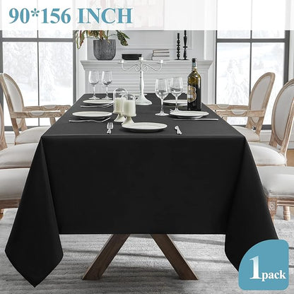 VidaFete Tablecloth 90 * 156inch Rectangle Table Cloth Polyester, Stain Wrinkle Resistant Polyester Dining Table Cover for Kitchen Dinning Party Wedding Rectangular Tabletop Buffet Decoration(Black)