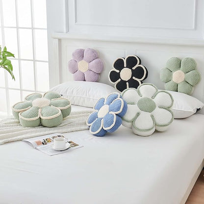 Flower Pillow, Soft Flower Decorative Throw Pillow, Cute Daisy Flower Shaped Seating Floor Cushion Room Décor Plush Pillows for Sofa Couch Bed (13.7 Inch, Black)