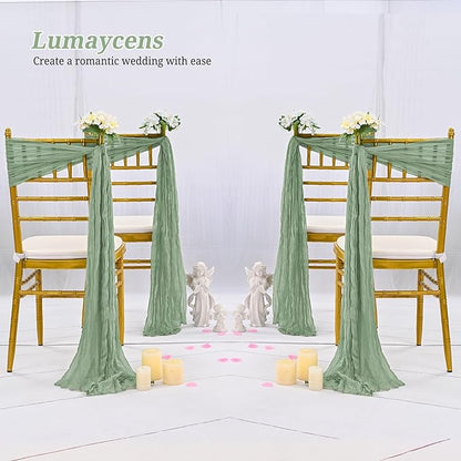 50 PCS Cheesecloth Chair Sashes Bows Wedding Aisle Decorations Chair Ribbon Ties Back Sash for Wedding Party Events Banquet Chair Cover Decoration (Sage Green)