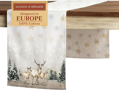Maison d' Hermine Table Runner 100% Cotton Double Layer Table Runners 72 inches Long for Thanksgiving Christmas Decorations Home Kitchen Dining Party Wedding (Deer in The Woods, 14.5" x 72")