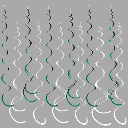 36 Pcs Green White Hanging Swirl Decorations Felt Swirl Streamer Spiral Ceiling Garland for Birthday Graduation Wedding Retirement Baby Shower Spring Summer Christmas Masters Golf Party Decor Supplies