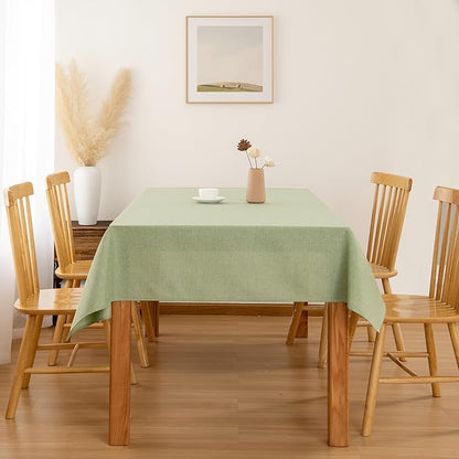Hiasan Faux Linen Rectangle Tablecloth - Wrinkle and Stain Resistant Washable Table Cloth for Kitchen Dining Room Holiday Table Cover for Dinner, Green, 54 x 80 Inch