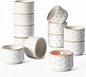 LE TAUCI Tealight Candle Holder, Embossed Ceramic Votive Candle Holders Bulk for Thanksgiving,Christmas, Wedding Table Centerpiece Decor, Set of 12, Arctic White