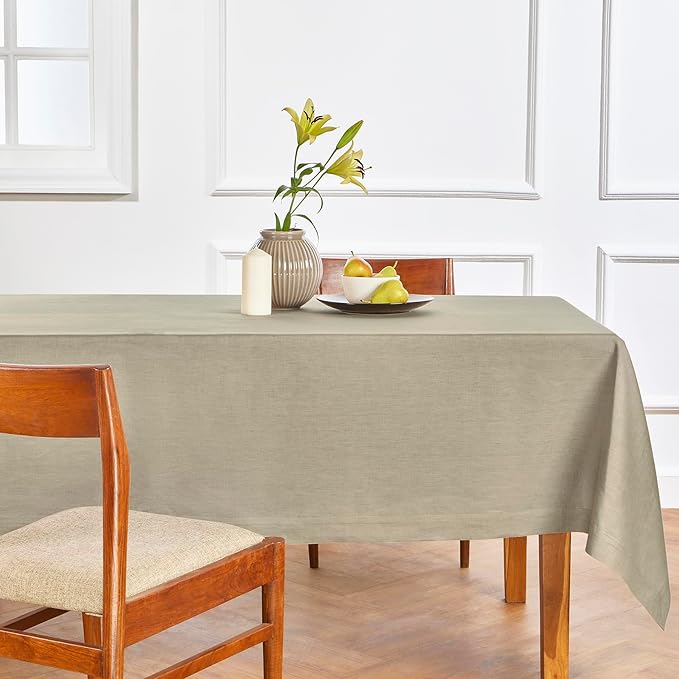 Solino Home Linen Square Tablecloth 52 x 52 Inch - 100% Pure Linen Vintage Khaki Table Throw - Fete, Machine Washable Table Cloth for Fall, Autumn, Thanksgiving
