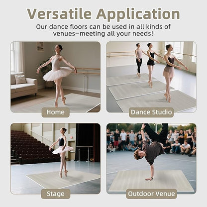 Dance Floor Mat Non-Slip with Shoulder Strap Portable and Dance Resistance Band, Dance Floor for Ballet,Jazz, Pop Thick PVC Practice Floor Reusable Mat (Light Natural Wood Color, 200cm*90cm*0.5cm)