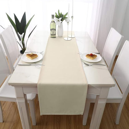DUALIFE 2 Pack Table Runner 14 x 72 Inch Long Table Cloth Table Runners for Wedding Engagement Banquet Graduations Birthday Party Decorations Cream Beige