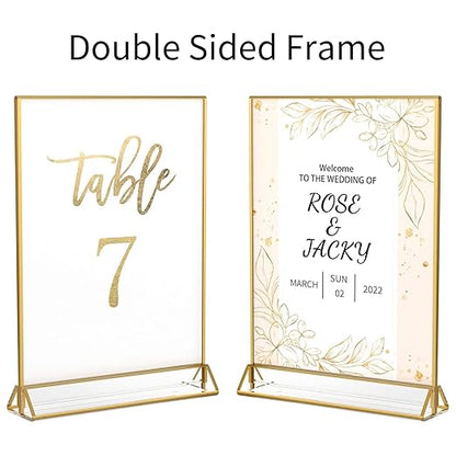 NIUBEE 6Pack 8.5 x 11 Acrylic Sign Holder with Gold Frames and Vertical Stand, Ideal for Display Wedding Table Numbers, Double Sided Picture, Clear Photos, Menu Holders