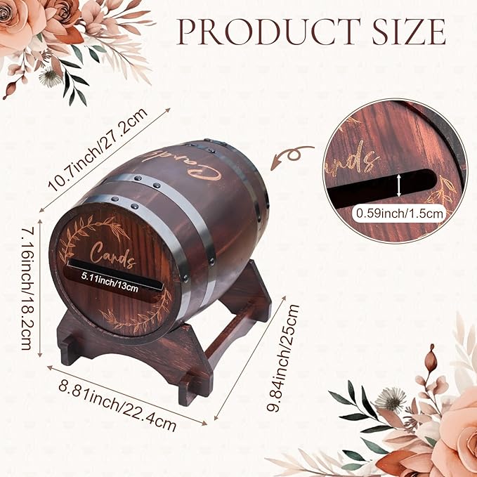 OurWarm Wooden Card Box for Wedding, Vintage Gift Card Box with Base, Whiskey Barrel Wedding Card Boxes for Reception Party Graduation Bridal Baby Shower Birthday Decoration