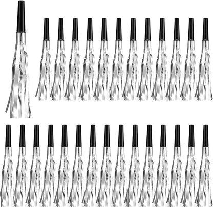 200 Pcs Party Blowers Noise Makers Party Horns Blowout Clappers Noisemakers for Halloween Christmas Birthday Sporting Party New Year's Eve Party Supplies 2025(Black Silver)