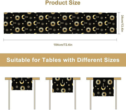 Magic Gold Sun Moon Stars Table Runner Mystical Farmhouse Rustic TableRunner for Party Holiday Dining Room Kitchen 13x120 Inch