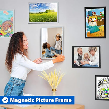 10Packs Magnetic Sign Holder, 11x17 Self Adhesive Display Frame with Strong Magnetic Frame and Clear PVC for Office Store Home Door Window Refrige Magnetic Paper Holder, Silver