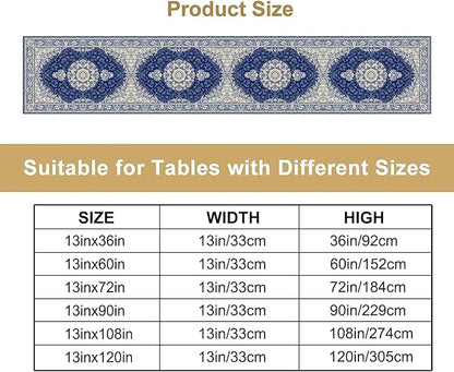 Boho Bohemia Style Dark Blue Table Runner, Country Rustic Farmhouse Magical Abstract Print Pattern for Home Kitchen Table Decor Dining Coffee Room Garden Party Decor 13x60in