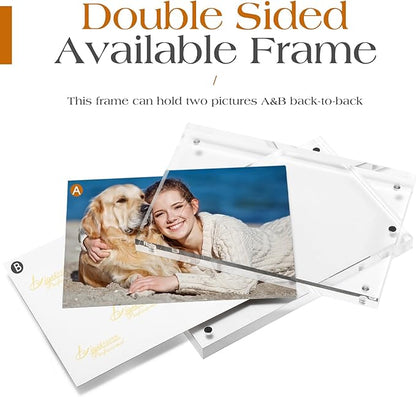 TWING Acrylic Picture Frame 5 x 7 Inch 2 Pack Magnetic Photo Frame Horizontal Magnet Double Sided Acrylic Frames Set with Microfiber Cloth, 10+10MM Thickness Clear Picture Frame Desktop Display Gift Ideal