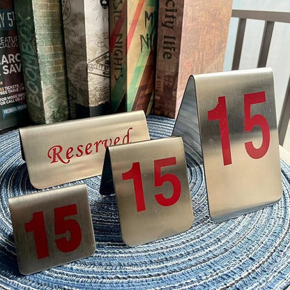 10 Pcs Metal Place Cards Stackable Tent Style Table Numbers，Place Card Holders for Celebration Wedding Party Restaurants Cafes Bars Gatherings meeting Room Board Game Serial (Small 31-40, Red)