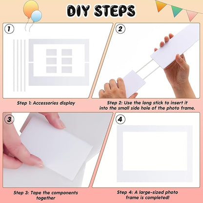 32 x 24 Inch Large Blank DIY Photo Booth Props Picture Frame Party Frame DIY Photo Booth Props Selfie for Birthday, Graduation, Christmas Holiday Party(White,Horizontal)