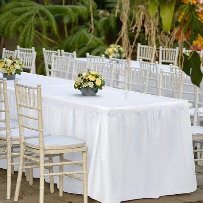 TURSTIN 8 Pieces White Plastic Table Skirts 14 Feet x 29 Inch for Rectangle Tables Fitted Tablecloth Disposable Table Cover for Birthday Party, Events, Banquette Baby Shower