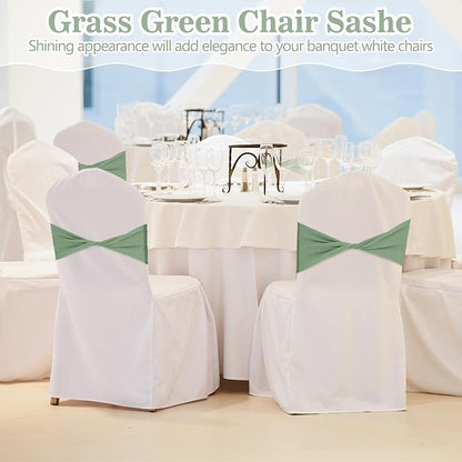 Kinlop 50 Pcs Spandex Chair Sashes Bows Chair Bands Slider Sashes for Covers Elastic Bands Ties Without Buckle Decorations for Wedding Party Events Ceremony Birthday(Sage Green)