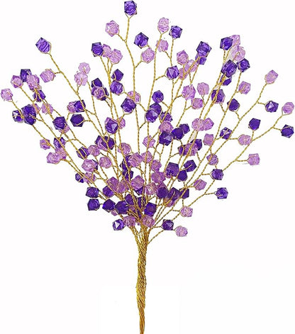 32PCS Crystal Artificial Flowers Bouquets Handmade Acrylic Flower Branches Fake Beaded Baby Breath Floral Crafts for Wedding Party Home Decor