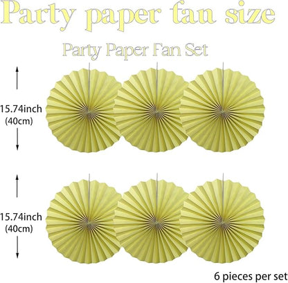 BARTHEW Yellow Hanging Paper Fans,Yellow Accessories Paper Decorations for Party,Color Party Decorations,Bee Themed Classroom Decor,16in Hanging Paper Fans 30 Color DIY Set （Light Yellow）