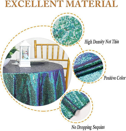 ShinyBeauty Iridescent Green Sequin Tablecloth 54x54” - Square Glitter Overlay for Birthday, Baby Shower, Wedding, Party & Event Decor - Elegant & Sparkly Table Cover