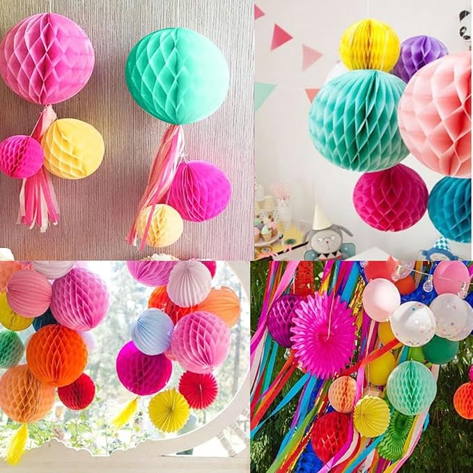 15pcs 6'' 8'' 10'' Paper Fans Decorations Round Purple Tissue Paper Fans Decor Hanging Paper Fans Set Party Paper Honeycomb Fans Decorations for Party Birthday Wedding Events