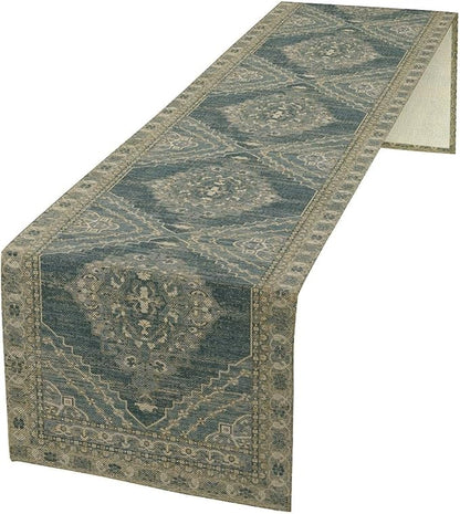 Boho Floral Vintage Table Runner, Blue Teal Retro Flower Rustic Country Farmhouse Pattern for Home Kitchen Table Decor Dining Coffee Room Party Decor 13x72in