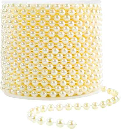 Faux Ivory Pearl Beads Garland - 6mm Christmas Tree Beads 22 Yards Ivory Pearl Strands Spool Pearl String Bead Roll for Wedding Party Christmas Tree Decoration(6mm 22Yards, Ivory)