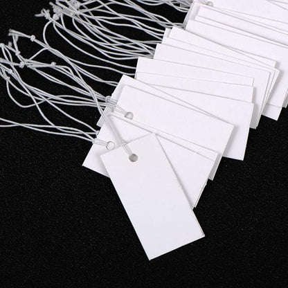 Shappy 300 Pcs 0.8 x 1.58 Inches White Price Display Tags Marking Labels Display Hanging Tags with Elastic String