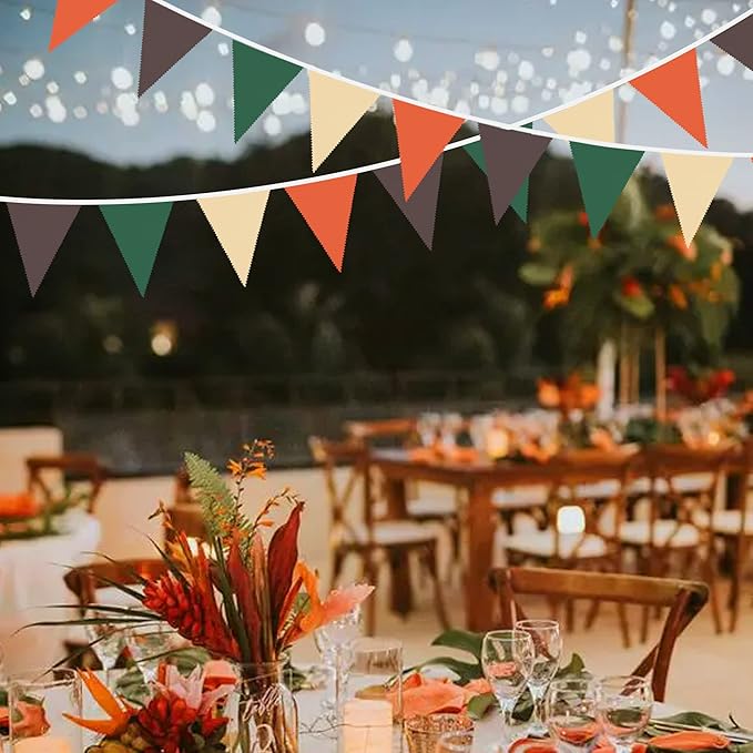 32Ft Orange Green Brown Party Decorations Triangle Flag Pennant Bunting Fabric Garland for Jungle Safari Animal Party Zoo Themed Wild One Forest Baby Shower Fall Wedding Birthday Decoration