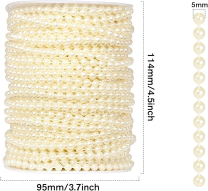 [118Feet] Pearl Beads Garland, 5MM 39Yards Faux Pearl Beads String Roll Bulk for DIY Craft Wedding Party Christmas Tree Decoration