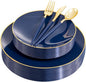Liacere 150PCS Blue Plastic Plates - Gold Plastic Silverware with Blue Handle - Navy Disposable Plates Include 30 Guests Plates,Forks,Spoons,Knives for Wedding & Party & Halloween