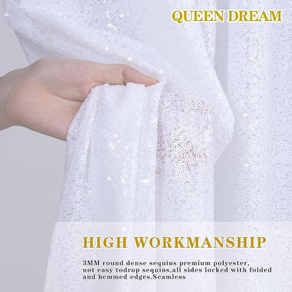 Sparkly Backdrop White Photo Backdground Curtain 3 Pack 2x8ft Sequin Fabric for Birthday Wedding Baby Shower Christmas Party Decorations