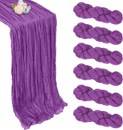 6 Pack Purple Cheesecloth Fall Table Runner 10ft Boho Gauze Fabric Cheese Cloth Table Runner 35 x 120 Inch Rustic Sheer Runner For Romantic Wedding Decor Baby Shower Party Table Centerpiece Decoration