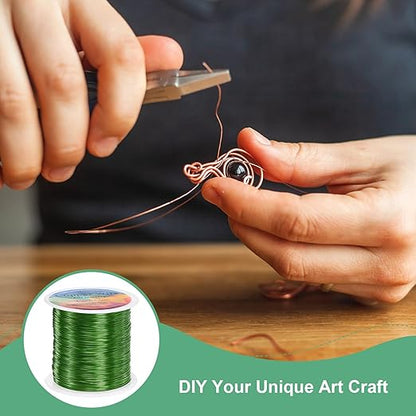 2-Rolls 0.4mm Jewelry Wire, 26 Gauge 328FT Craft Wire Copper Beading Wire for Jewelry Making/Planting/Weaving/DIY Crafting, Soft Metal Wires [100M, Green]