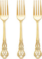 150PCS Gold Plastic Forks - 8.1inch Gold Forks Disposable - Vintage Heavy Duty Dessert Forks - Premium Fancy Plastic Silverware for Parties, Weddings, Dinners and Events