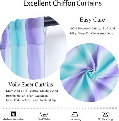 DUOBAO 2-Pack Mermaid-Inspired Chiffon Curtain Panels - Long Ombre Aqua Turquoise Teal Lilac Purple Sheer Voile for Girls' Bedroom & Living Room Windows, Each 58"" W x 120"" L