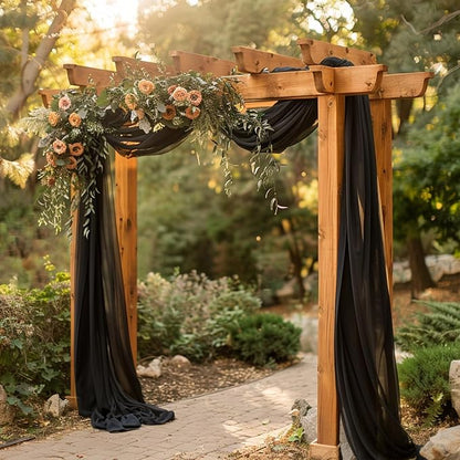 Wokceer Wedding Arch Draping Fabric - 6 Panels, 28.7" x 20FT Black Sheer Drapes for Wedding Ceremony, Birthday Party, Bridal Shower Decoration