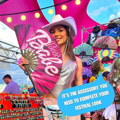 Kandies World UV Reactive Custom Festival Folding Hand Fan - Unique Designs, Made of Bamboo, Clacking Sound, Lightweight - Perfect Rave and Festival Accessory!