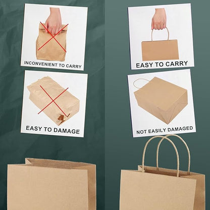 METRONIC Paper Gift Bags 8x4.25x10.5 400Pcs Brown Paper Bags with Handles Bulk, Kraft Paper Bag for Small Business, Birthday Wedding Party Favor Bag, Christmas Gift bags, Retail shopping