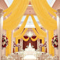 DUOBAO Chiffon Ceiling Drapes 20FT 6 Panels Gold Sheer Wedding Backdrop Curtains for Indoor Events Banquet Hall Tent Drapery Soft Draping Fabric for Arches Christmas and Photography